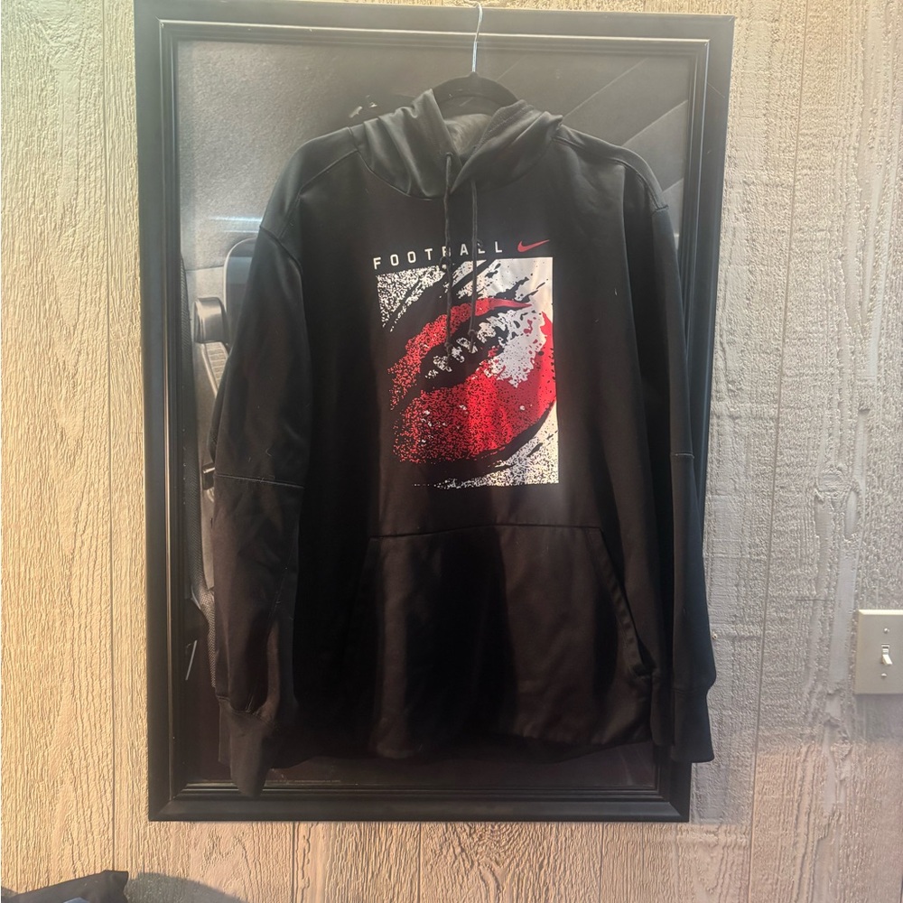 Nike Dri Fit Black Hoodie with Red Football Graphic